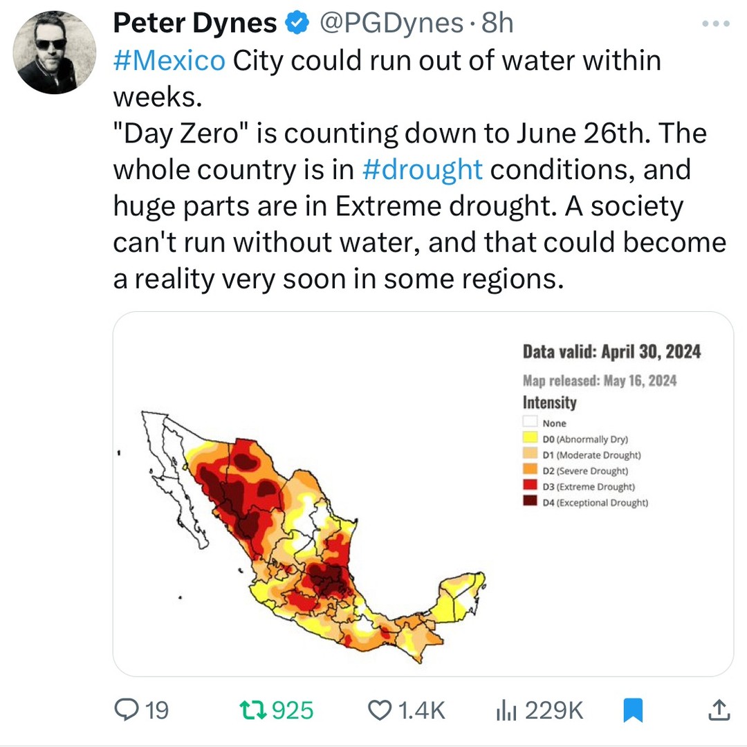 "Day Zero". June 26th. Mexico City and millions of its residents could run out of water in weeks. Link in bio.
