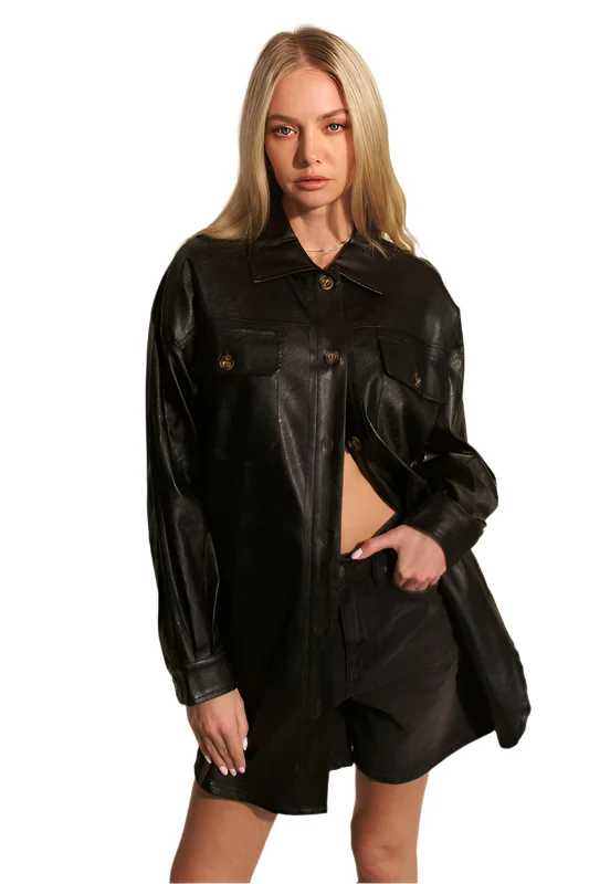 Leatherette Button Up Jacket thumbnail