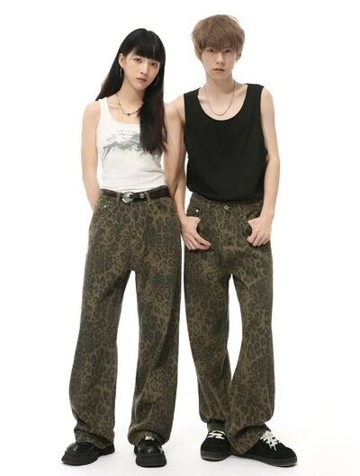 Leopard Denim Pants w/ Pockets thumbnail