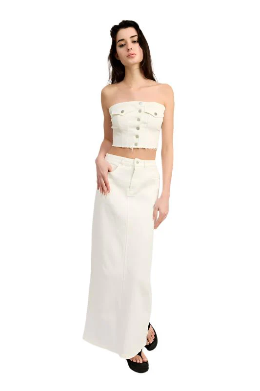 Cotton Blend Maxi Denim Skirt w/ Back Slit thumbnail
