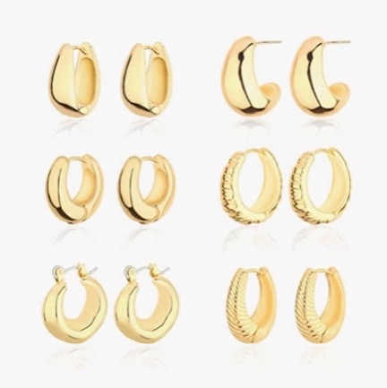 Wgoud 6 Pack Chunky Huggie Hoops 14K Gold Hoops  thumbnail