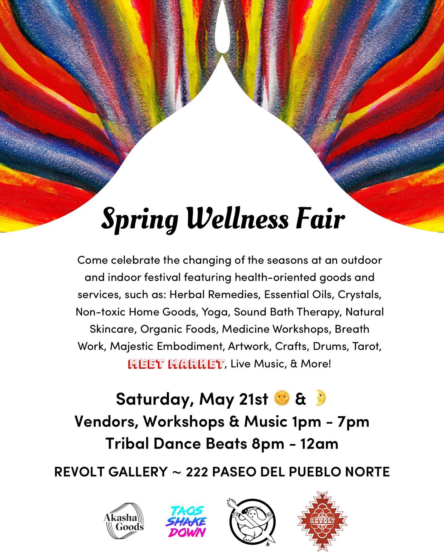 We are excited to announce the 
💐 Spring Wellness Fair 🌿 
~
🌿Saturday, May 21st 🌞 & 🌛
Vendors, Workshops & Music 1pm - 7