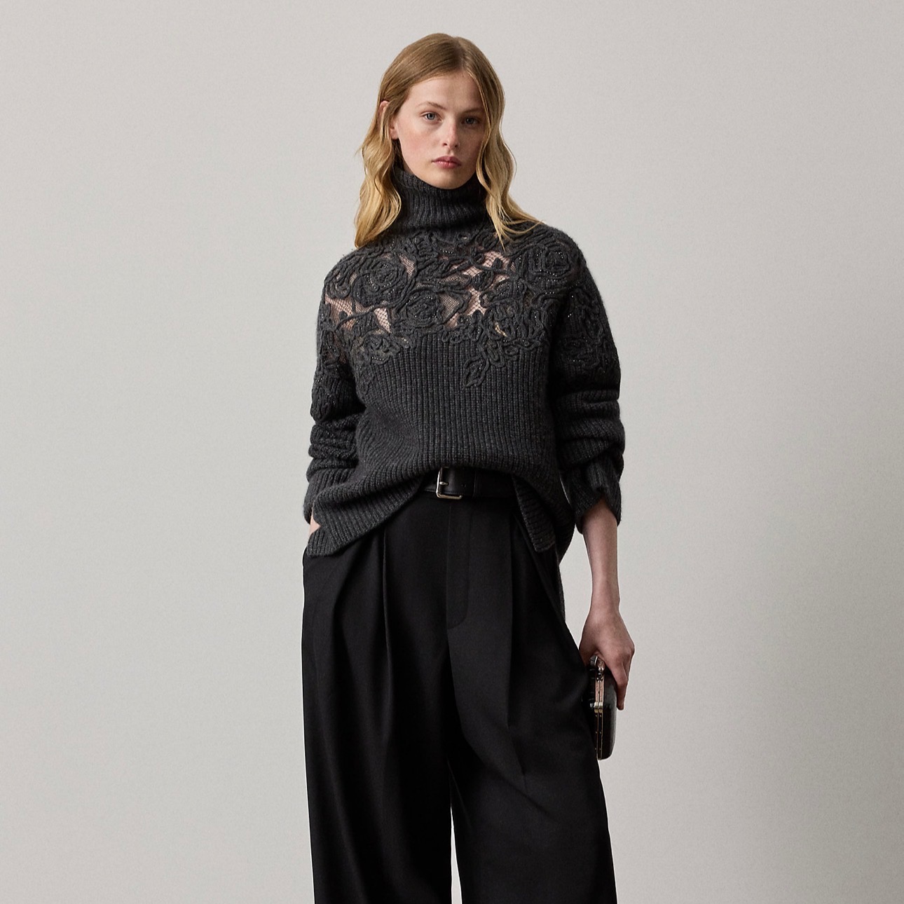 Embroidered Cashmere Funnelneck Sweater thumbnail