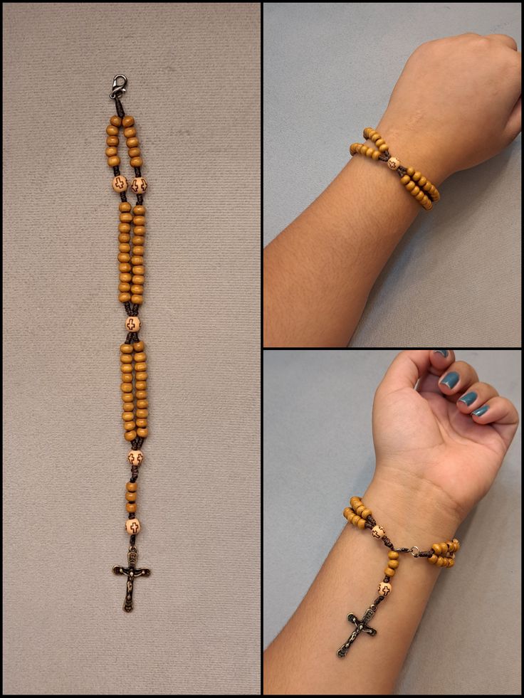 Terço pulseira de madeira clara thumbnail