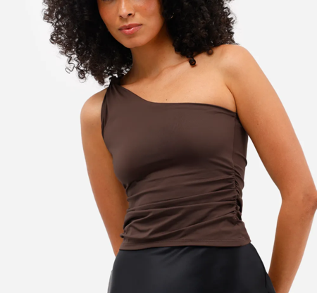 Blusa ombro único de poliamida marrom  thumbnail