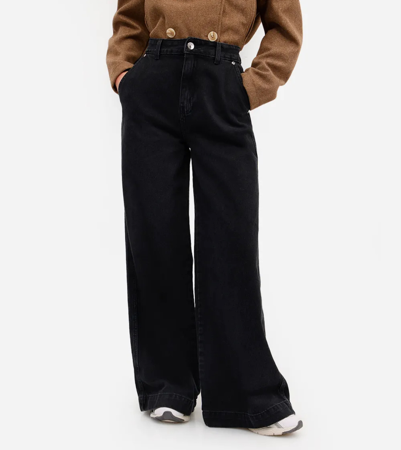 Calça jeans wide leg preta   thumbnail