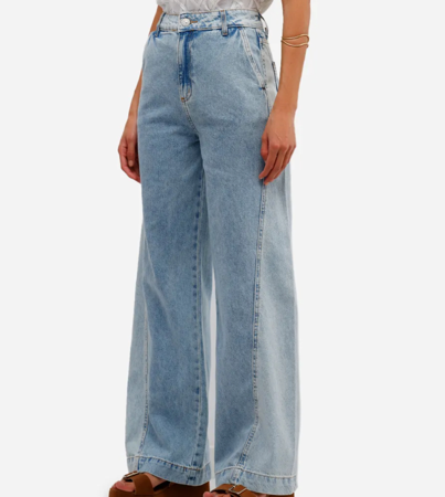 Calça jeans wide leg com recortes bicolor thumbnail