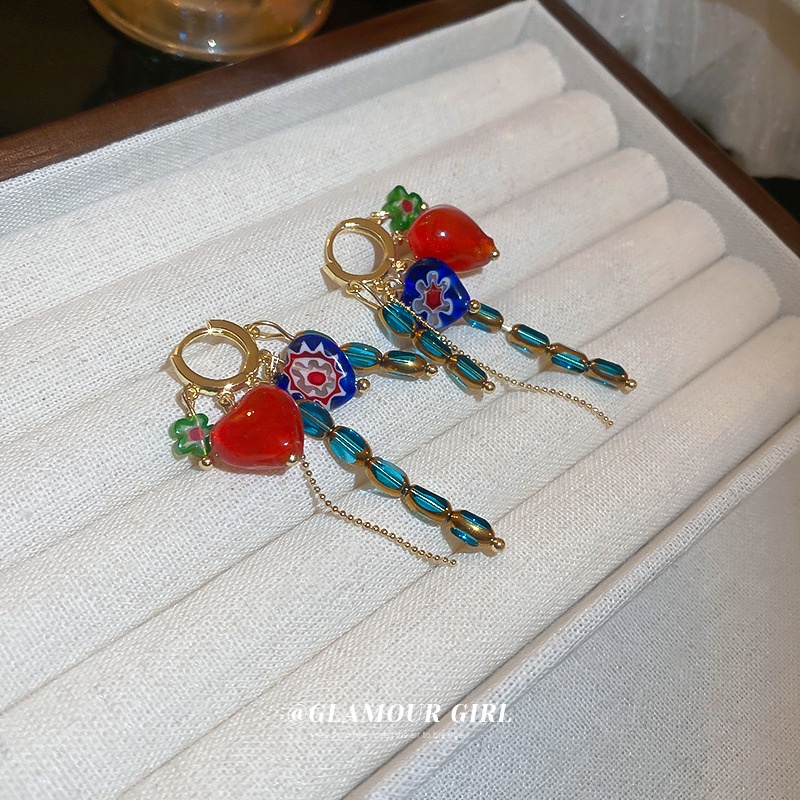 ER21-ต่างหูพู่โซ่คริสตัล รูปดอกไม้ สไตล์โบฮีเมียน thumbnail