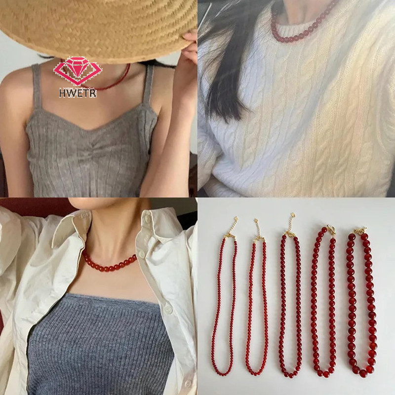 ER42- สร้อยคอลูกปัดหินอาเกตธรรมชาติ สีแดง thumbnail