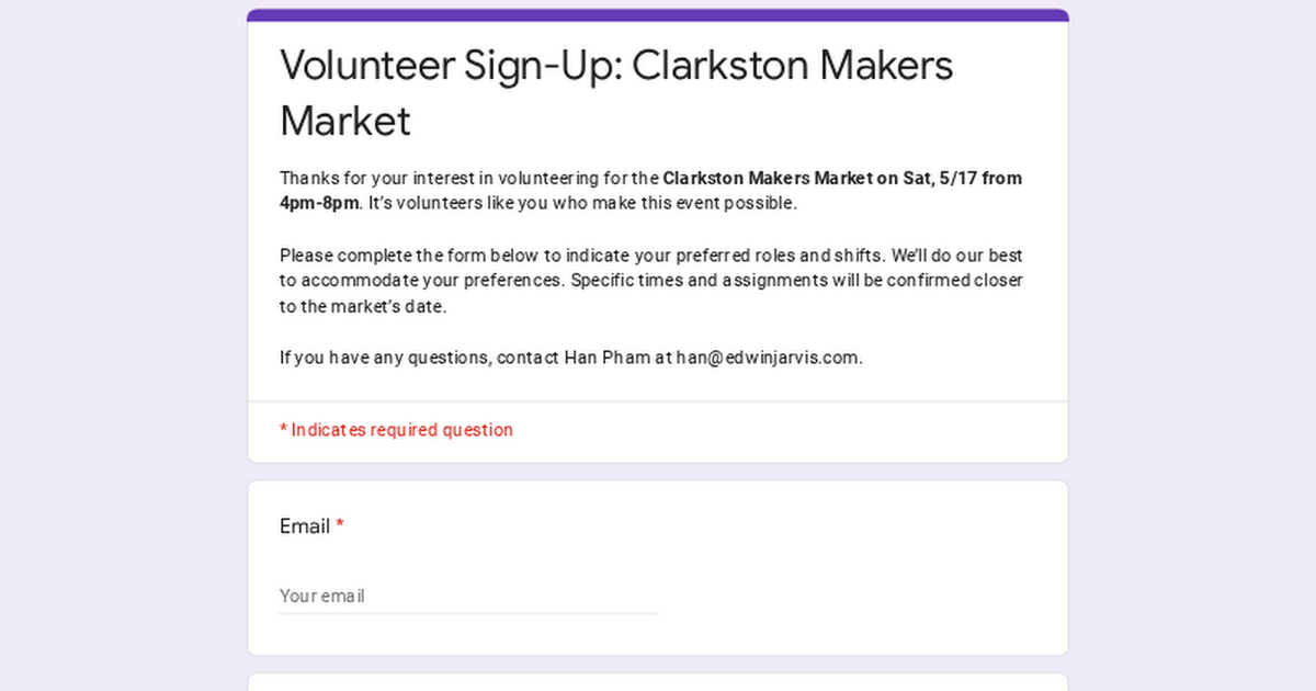 Volunteer Sign-Up: Clarkston Makers Market thumbnail
