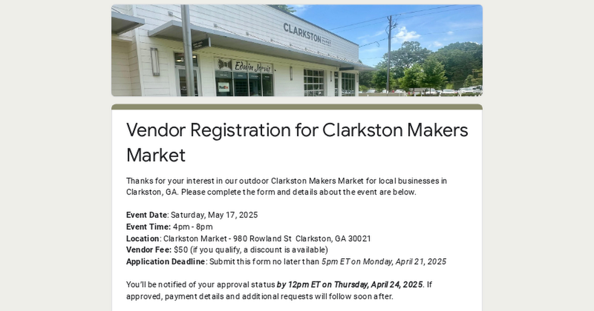 Vendor Registration for Clarkston Makers Market thumbnail