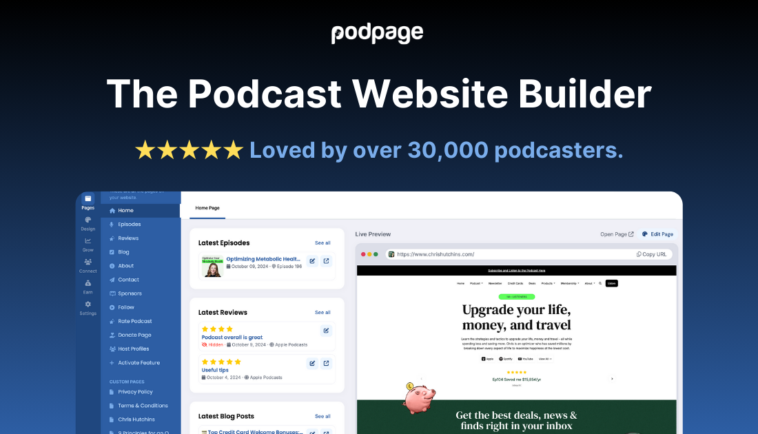 Build your podcast website in minutes, just like 30,000+ other podcasters | Podpage thumbnail