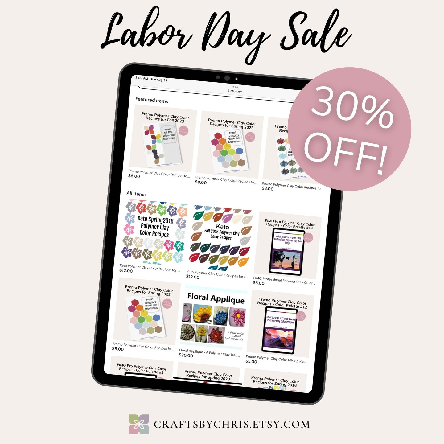 Time for my annual Labor Day Sale! Save 30% now through Monday, September 4th.

#polymerclay #polymerclayart #polymercla