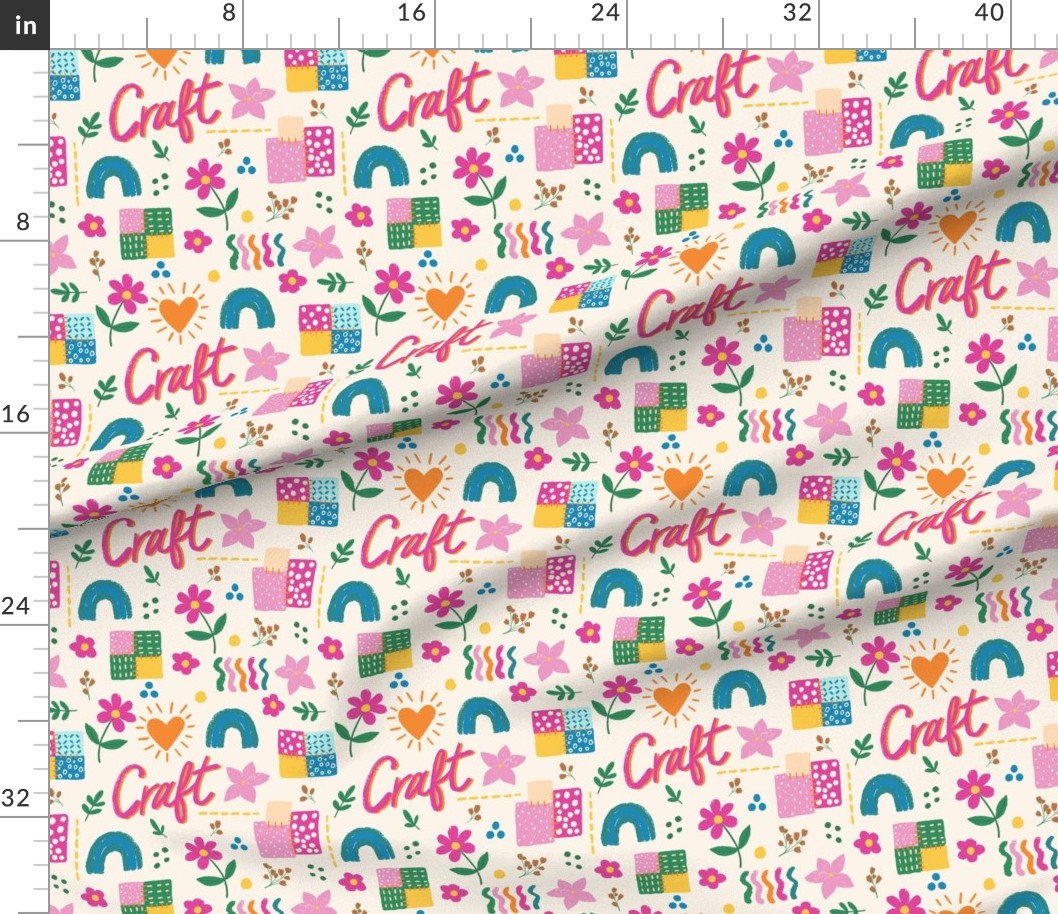 Joyful Craft floral Maximalism - Warm Cream Fabric | Spoonflower thumbnail
