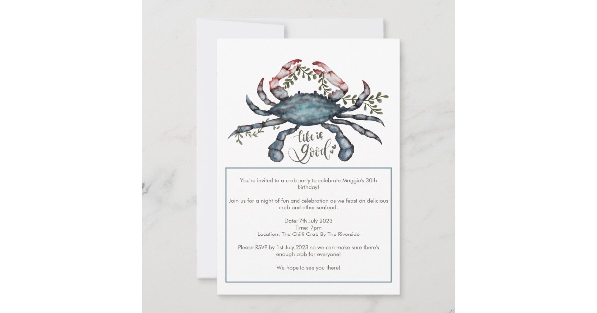Beautiful Blue Crab Design Invitation | Zazzle thumbnail
