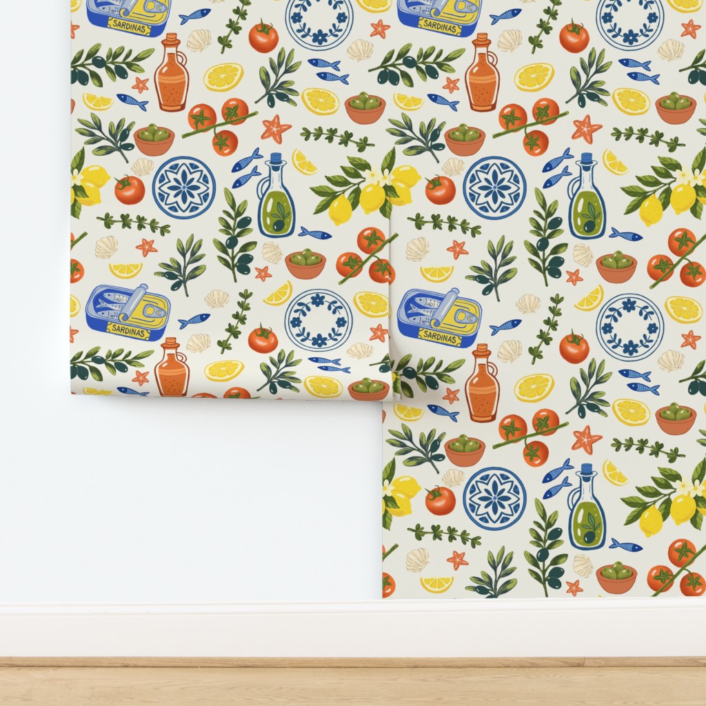 Mediterranean Coastal Kitchen Toss Wallpaper | Spoonflower thumbnail