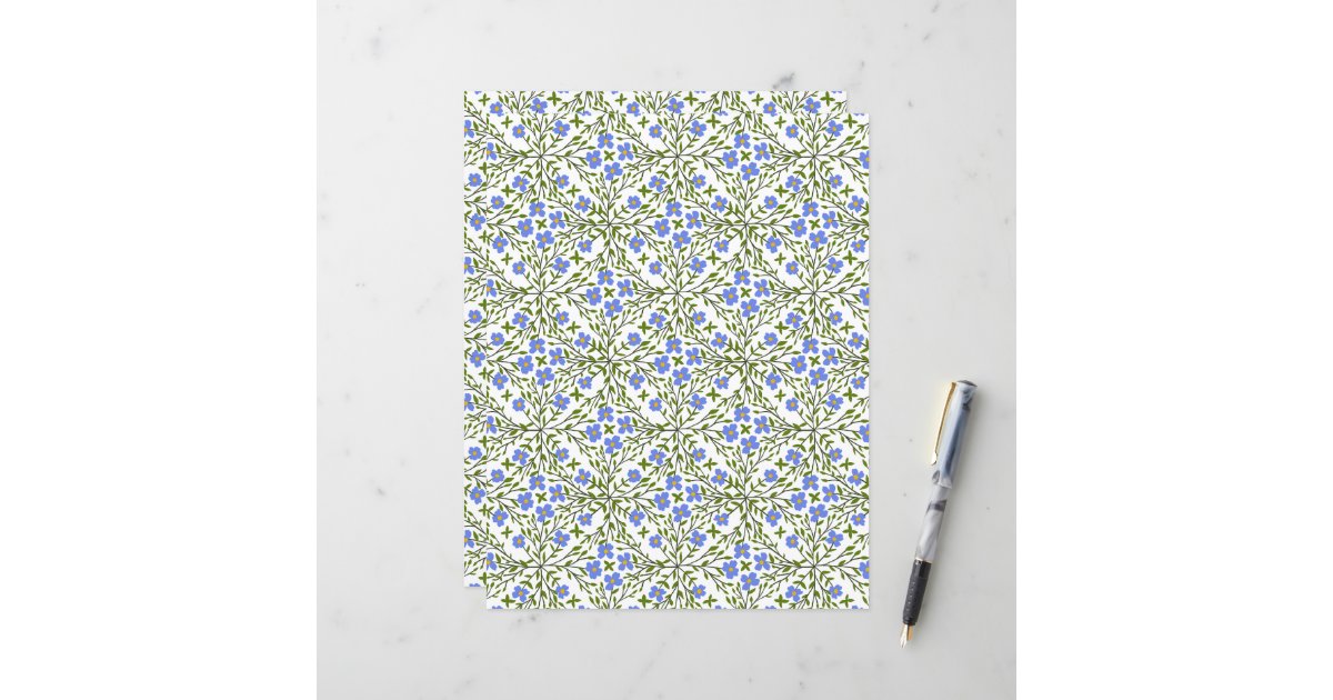 Blue Blooms Ditsy Floral Pattern Flat Paper Sheet | Zazzle thumbnail