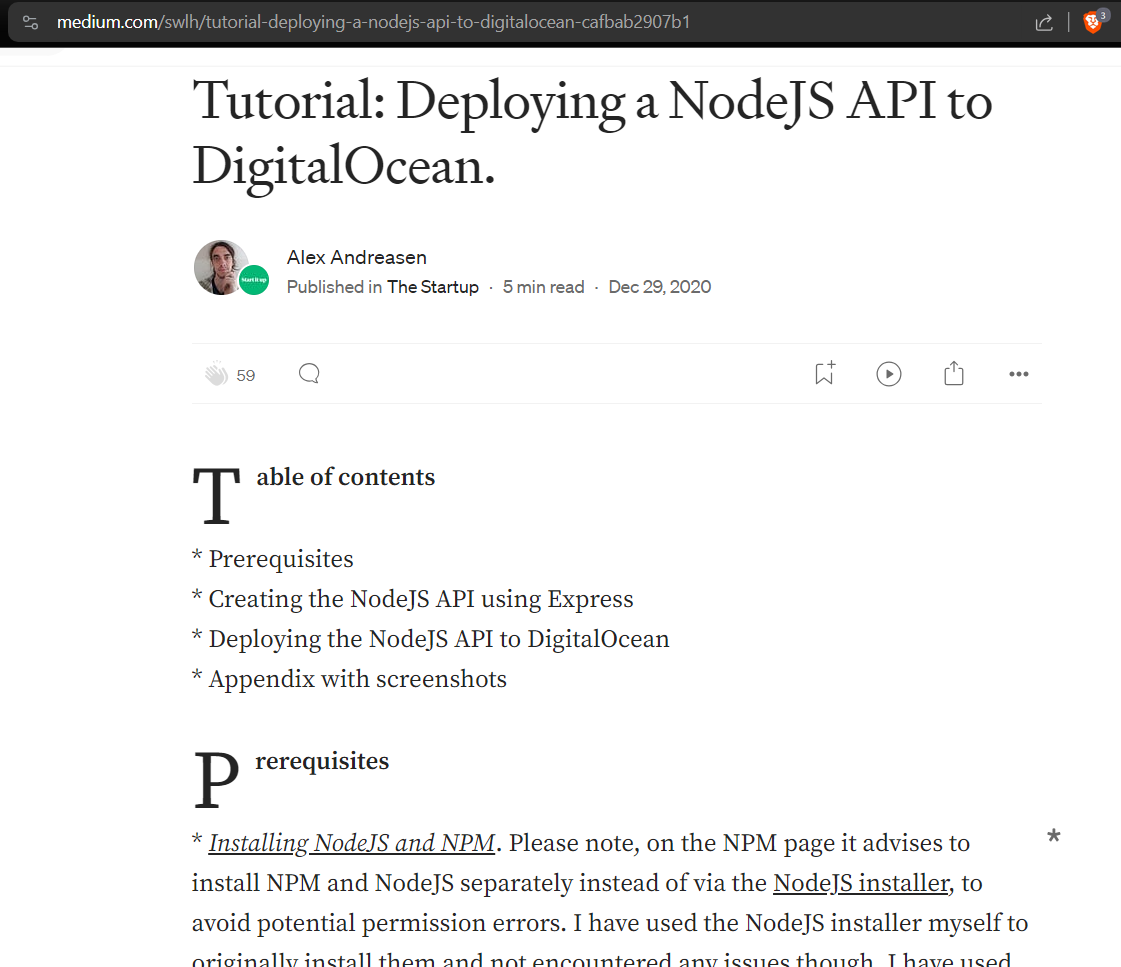 Article: Tutorial - Deploying A Node.js API To Digital Ocean thumbnail