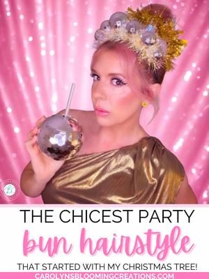 I literally stole garland off my Christmas tree and craft closet to make this party bun 🎄✨ Looks fancy, takes minutes, a