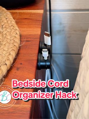A $6 bedside cord organizer I LOVE! #cordorganization #LifeHack #phonecharger #organizedhome #cords #bedroom #hacksandti