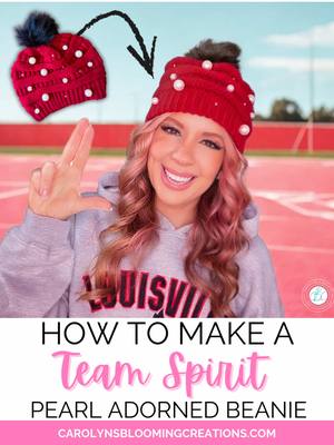 Crafting my way into game-day glam with this pearl-adorned team spirit beanie 🫶✨ The perfect mix of cozy, cute, and tota