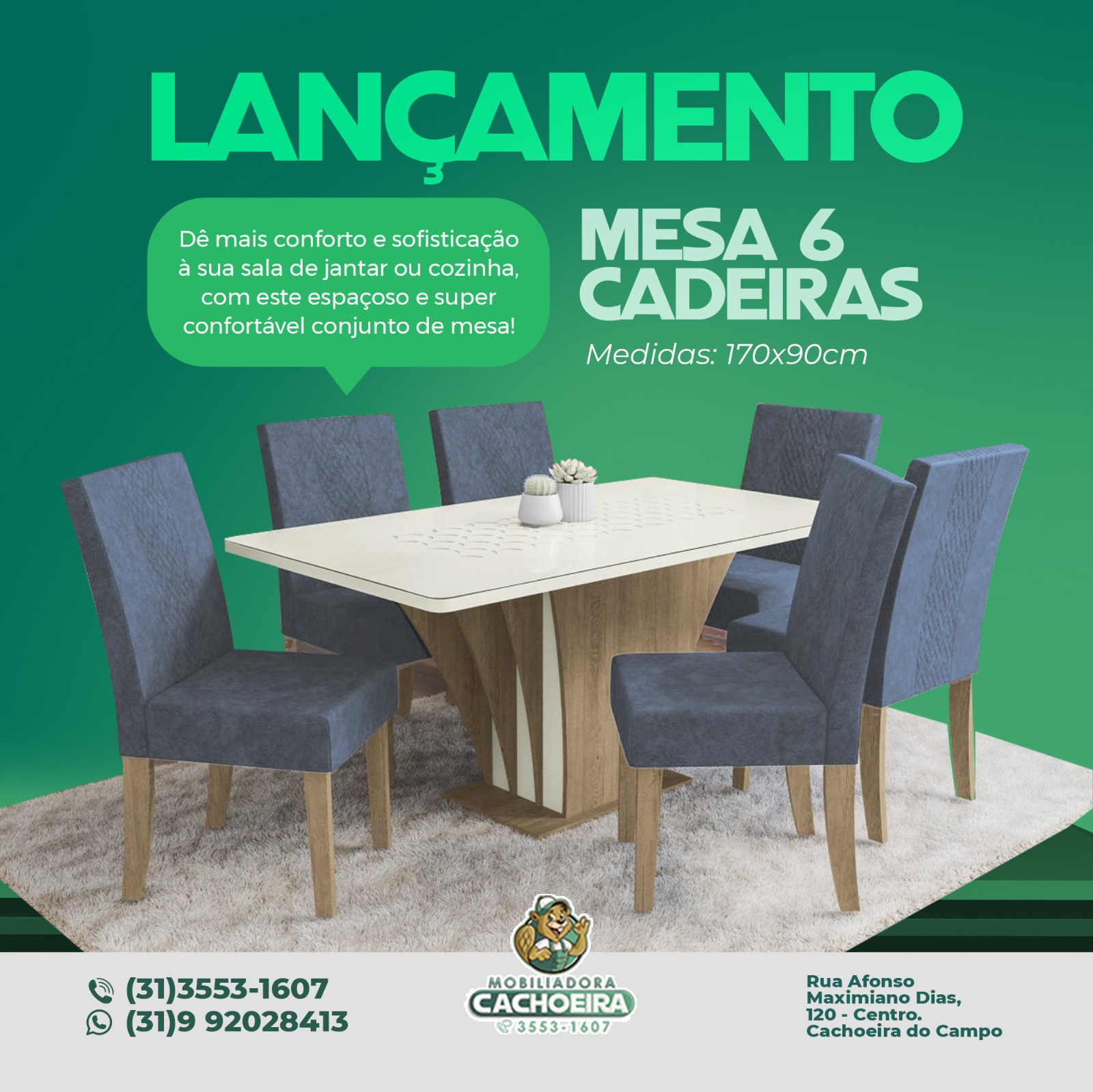 ✨ Para trazer mais conforto e sofisticação à sua sala de jantar ou cozinha, a escolha perfeita: esta Mesa com 6 Cadeiras