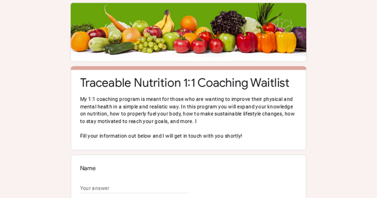 Traceable Nutrition 1:1 Coaching Waitlist thumbnail