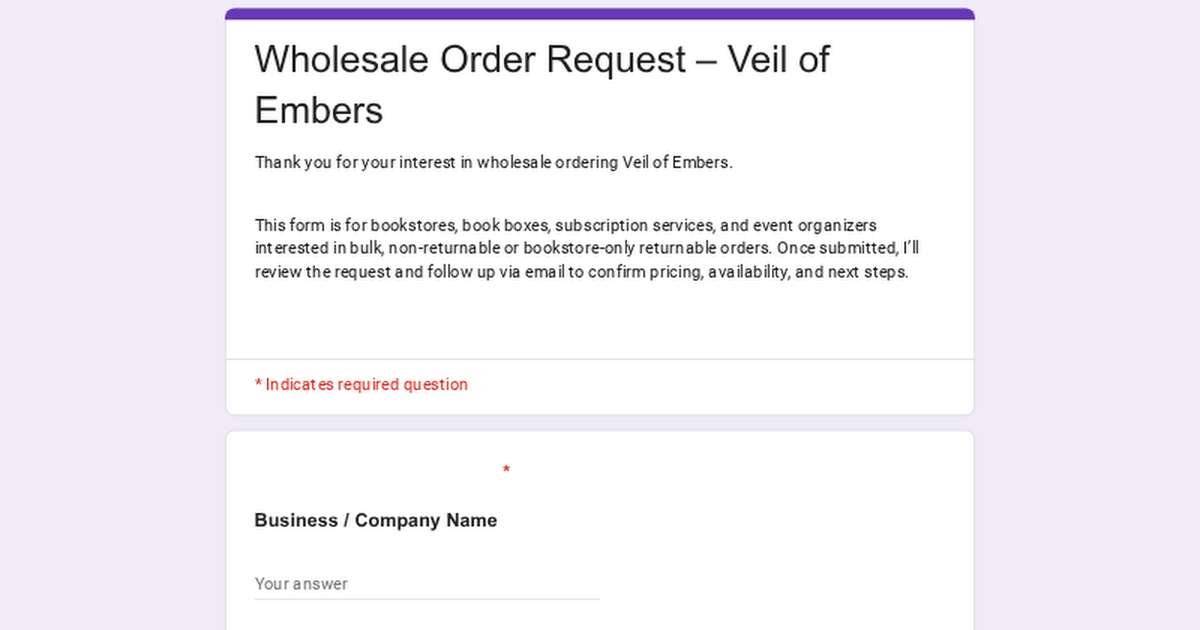 Wholesale Order Request – Veil of Embers thumbnail