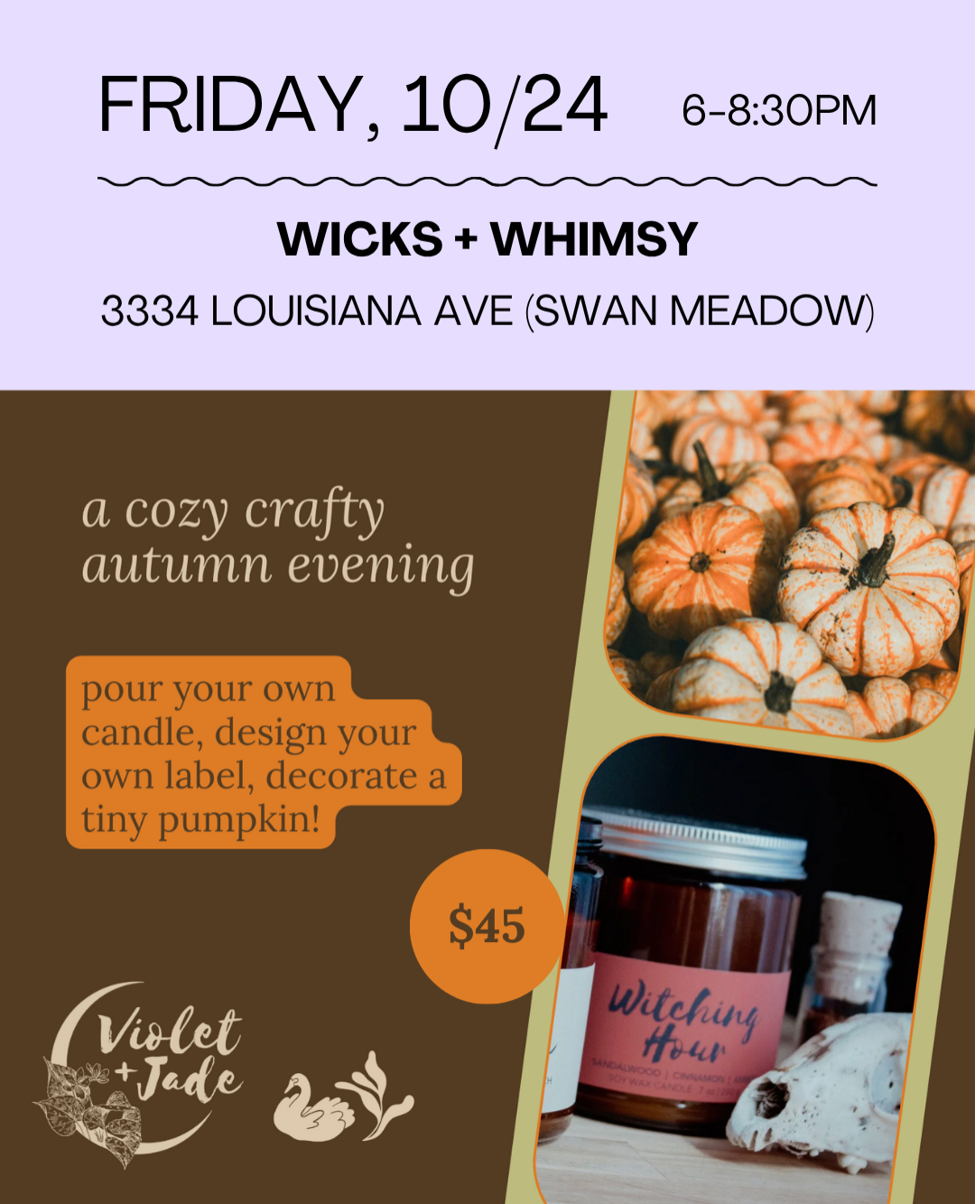 Wicks + Whimsy — Candle Pouring Workshop: 10/24 thumbnail