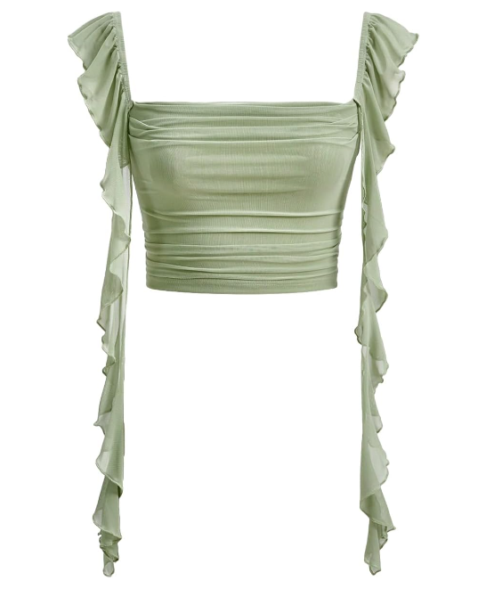  Ruched Ruffle Trim Crop Tank Top thumbnail