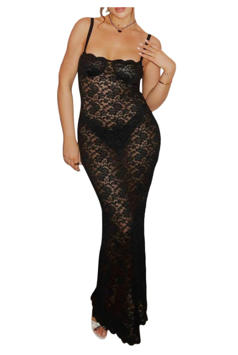 High Split Slip Sleeveless Mesh Cover Up Maxi Dresses thumbnail