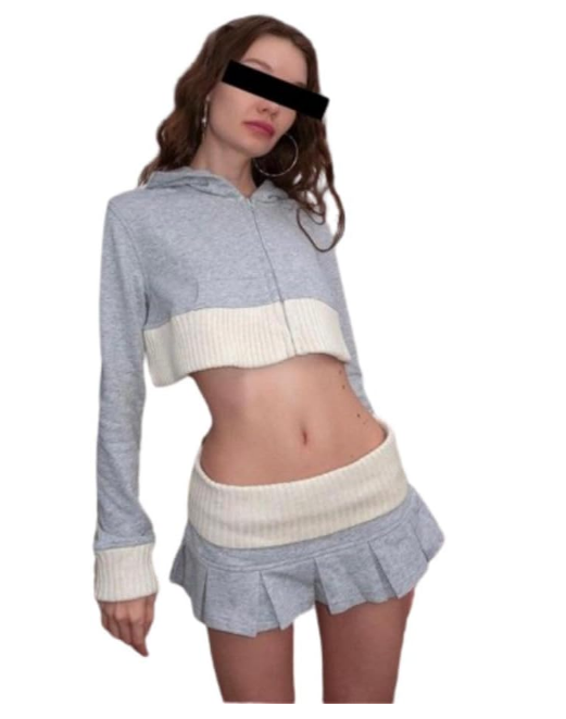  2 Piece Skirt Set Y2k Zip Up Hoodie  thumbnail