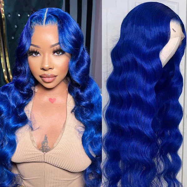 Lumiere Dark Blue Bomb Pre Colored 13x4 Body Wave Lace Frontal Human Hair Wig thumbnail