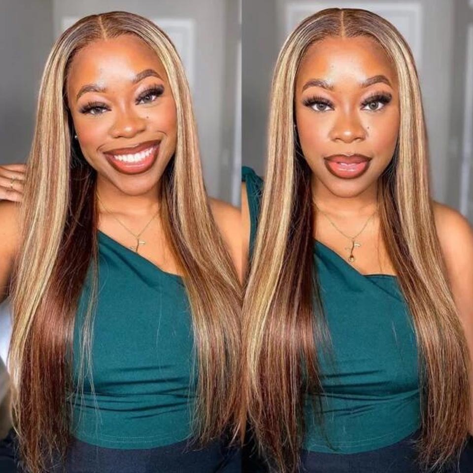 Honey blonde highlight color wear go straight 6x5 HD lace glueless wig | Mscoco Hair thumbnail