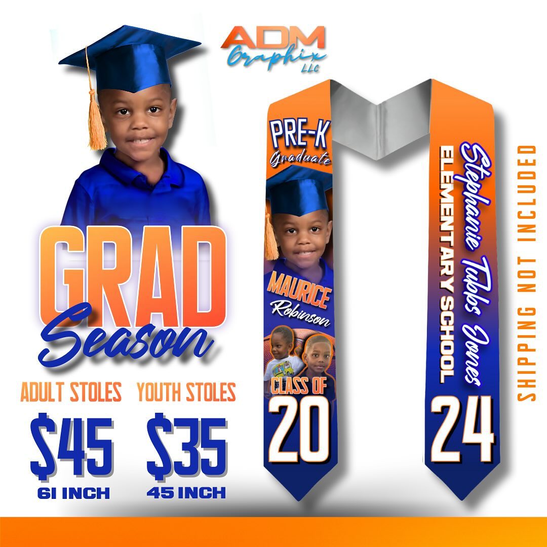 CLASS OF 2024 - GRAD SZN is that you 👀😎? TAG A GRAD BELOW ⬇️ These custom stoles are heat 🔥😩! DM to order yours today! I