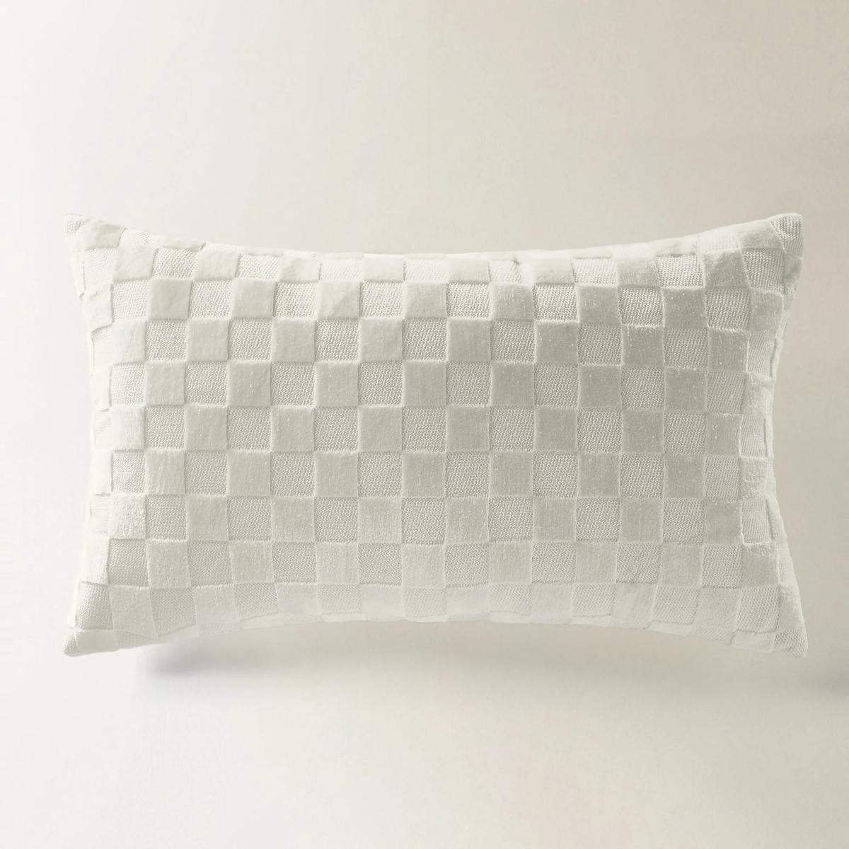 Checker Velvet Lumbar Pillow 22" x 12" - White thumbnail