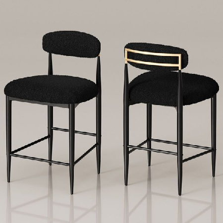 Lamb's Wool-Like Boucle Fabric Armless Bar Stools thumbnail