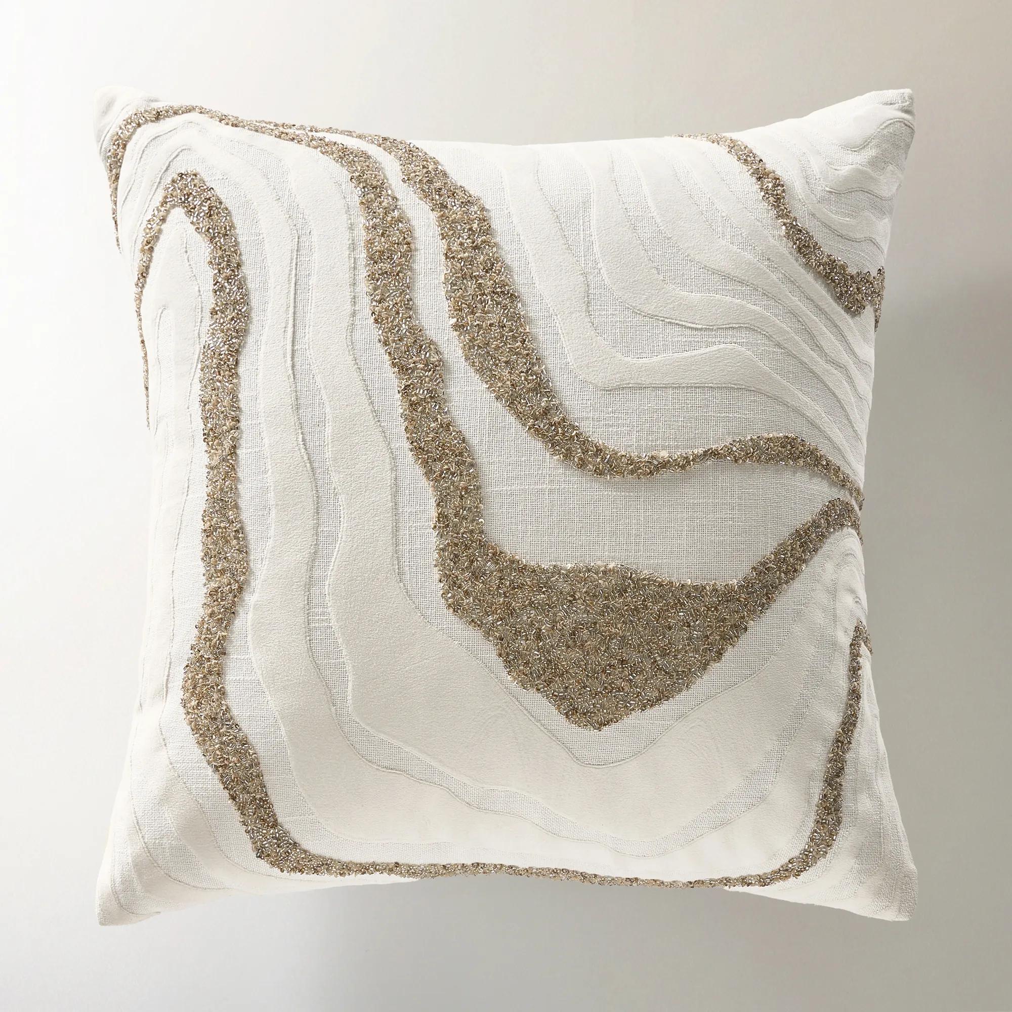 Nomi Bead Embroidered Pillow 20" - White/Champagne thumbnail