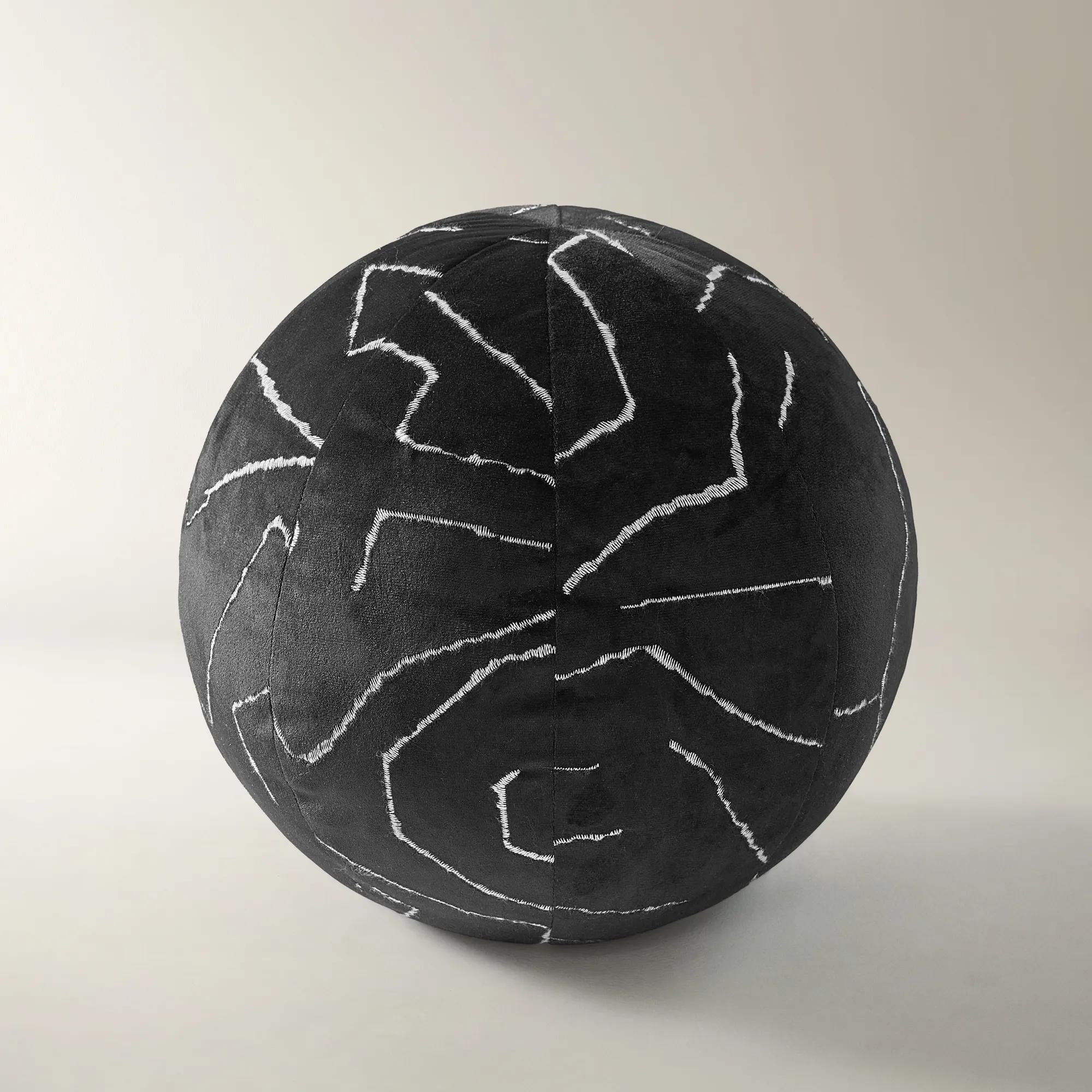 Bea Embroidered Velvet Ball Pillow 12" - Black thumbnail