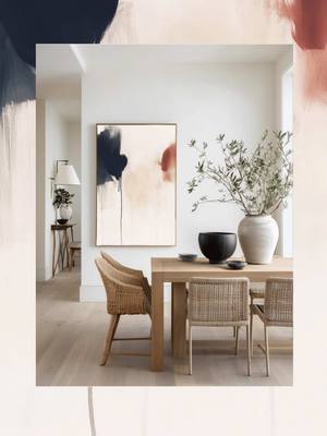 Modern dining, organic textures, and statement art. Bring harmony home → link in bio  • • • • #PorcelainPrintsCo #Abstra