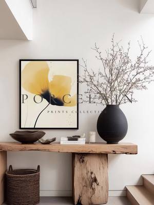 Bringing a soft golden glow to your space 🌼 Minimalist elegance, timeless charm. • • • • #PorcelainPrintsCo #ModernWallA