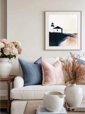 Coastal calm, reimagined. This lighthouse-inspired piece is now available in the shop, a digital fine art piece made to 