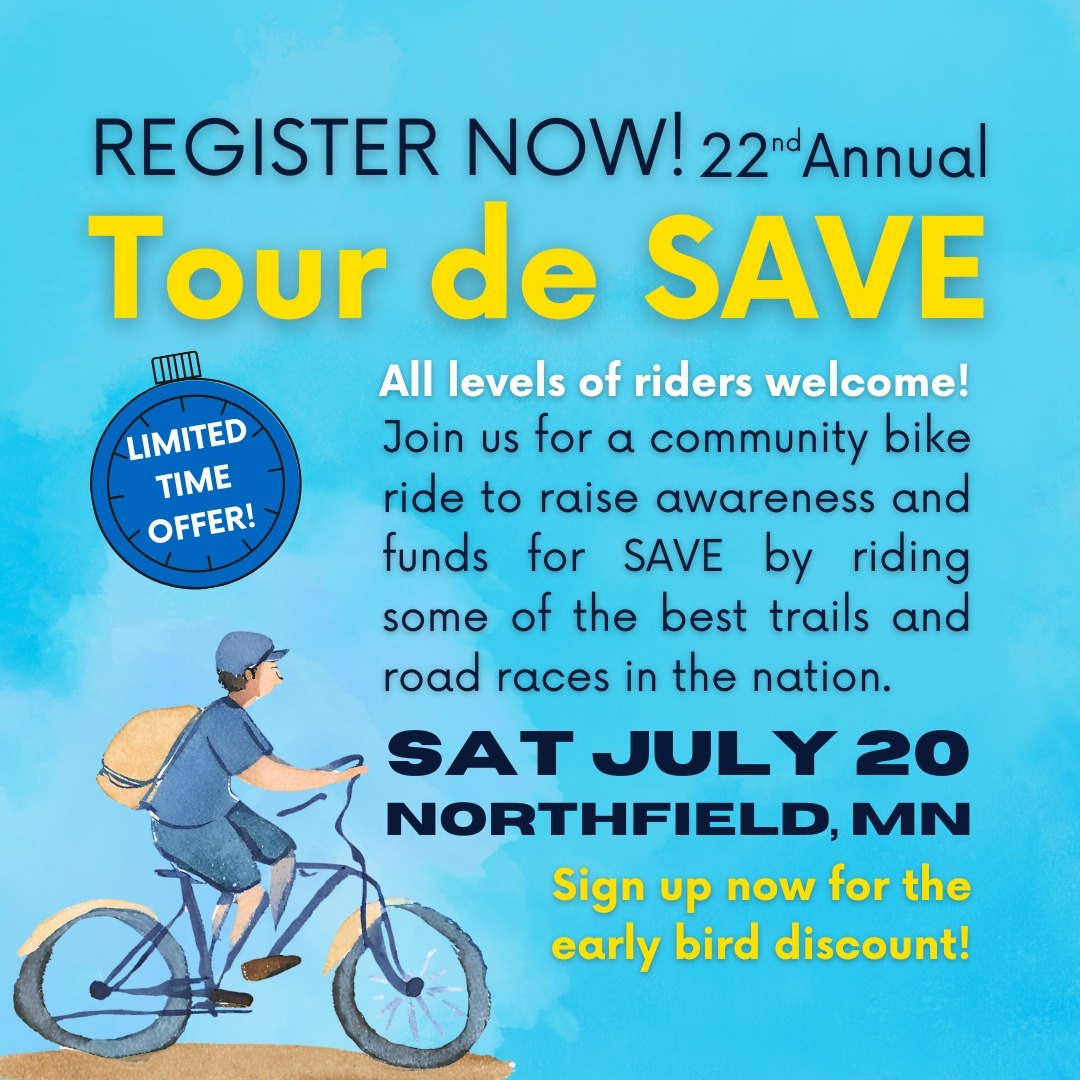 Please join SAVE and area cycling clubs for the 22nd Annual Tour de SAVE! 🔗 in bio!

The ride supports SAVE’s mission to