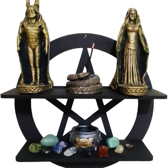 Prateleira de parede hack nicho 30cm pentagrama wicca bruxa porta cristais porta incenso incensário thumbnail