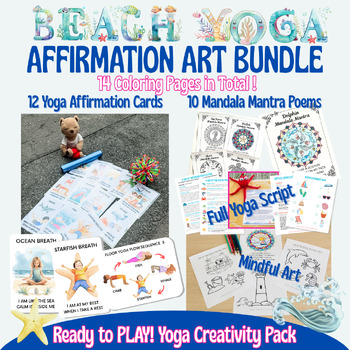 Beach Yoga Affirmation Card Art Bundle-Rhyming Poems and Mantra Coloring thumbnail