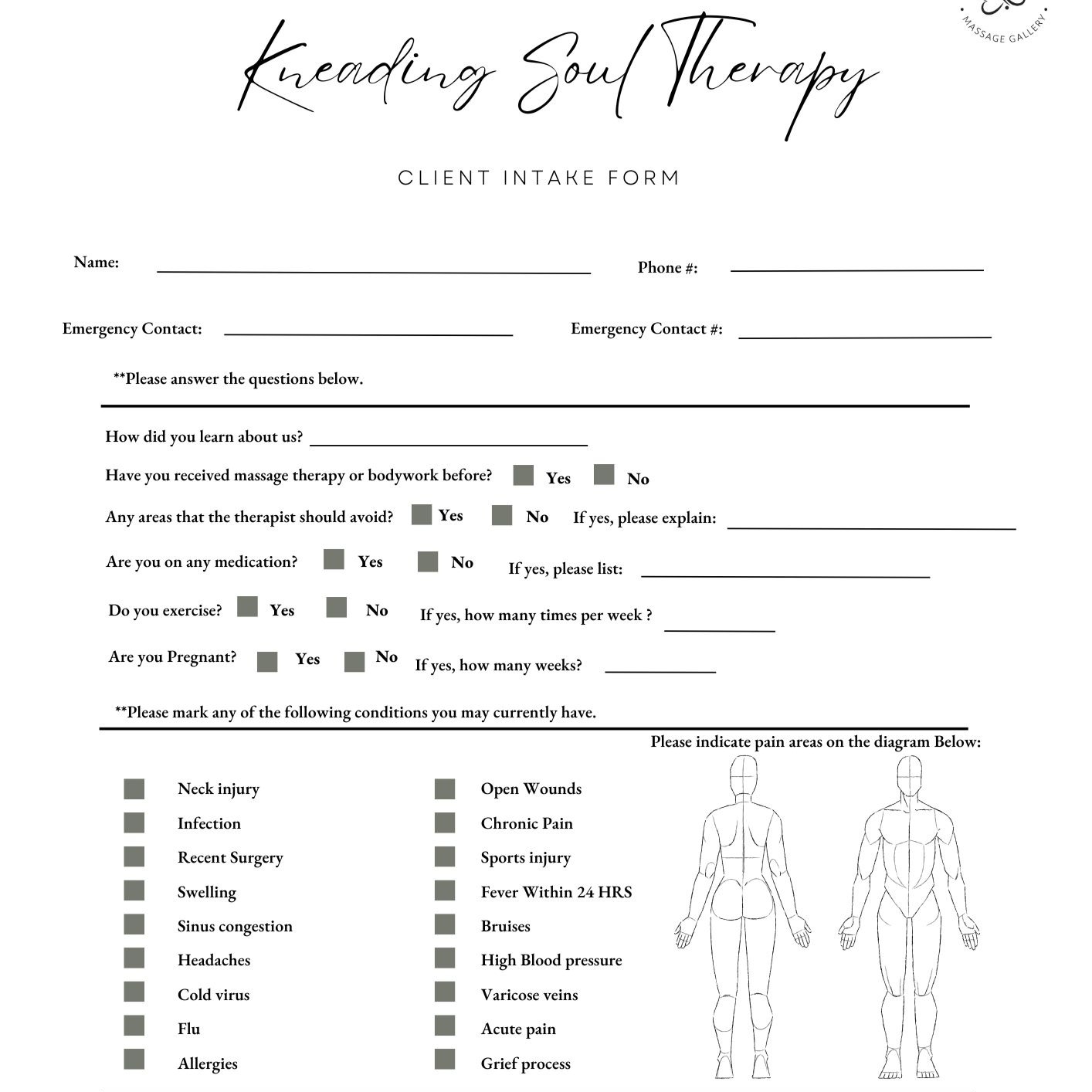 Massage Therapy Intake Form - Editable & Free Digital Download thumbnail