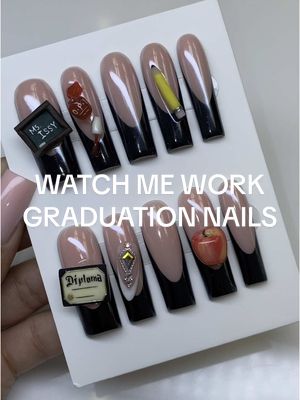 Watch my make my graduation press on nails 🎓🩷 these came out so cuteeeee!!!! Products used - 3D gels linked in Amazon st