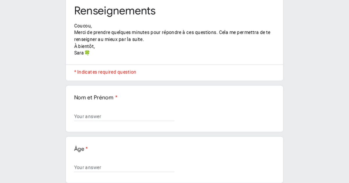 Questionnaire: Renseignements thumbnail