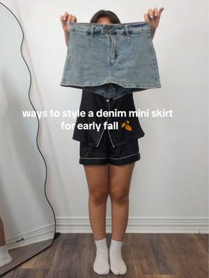 How to style denim mini skirt for early fall 🤎 #howtostyle #whattowear #denimskirtoutfit #denimskort #fallfashion @Amazo
