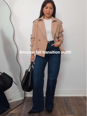 Early fall outfit with cropped trench coat 🧥 find this look under “fall fashion” curation on top of my amz s/f 🤎 #fashio